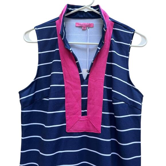 NEW Simply Southern Tunic Dress Navy White Stripes Hot Pink Accents Women Medium - Picture 2 of 8